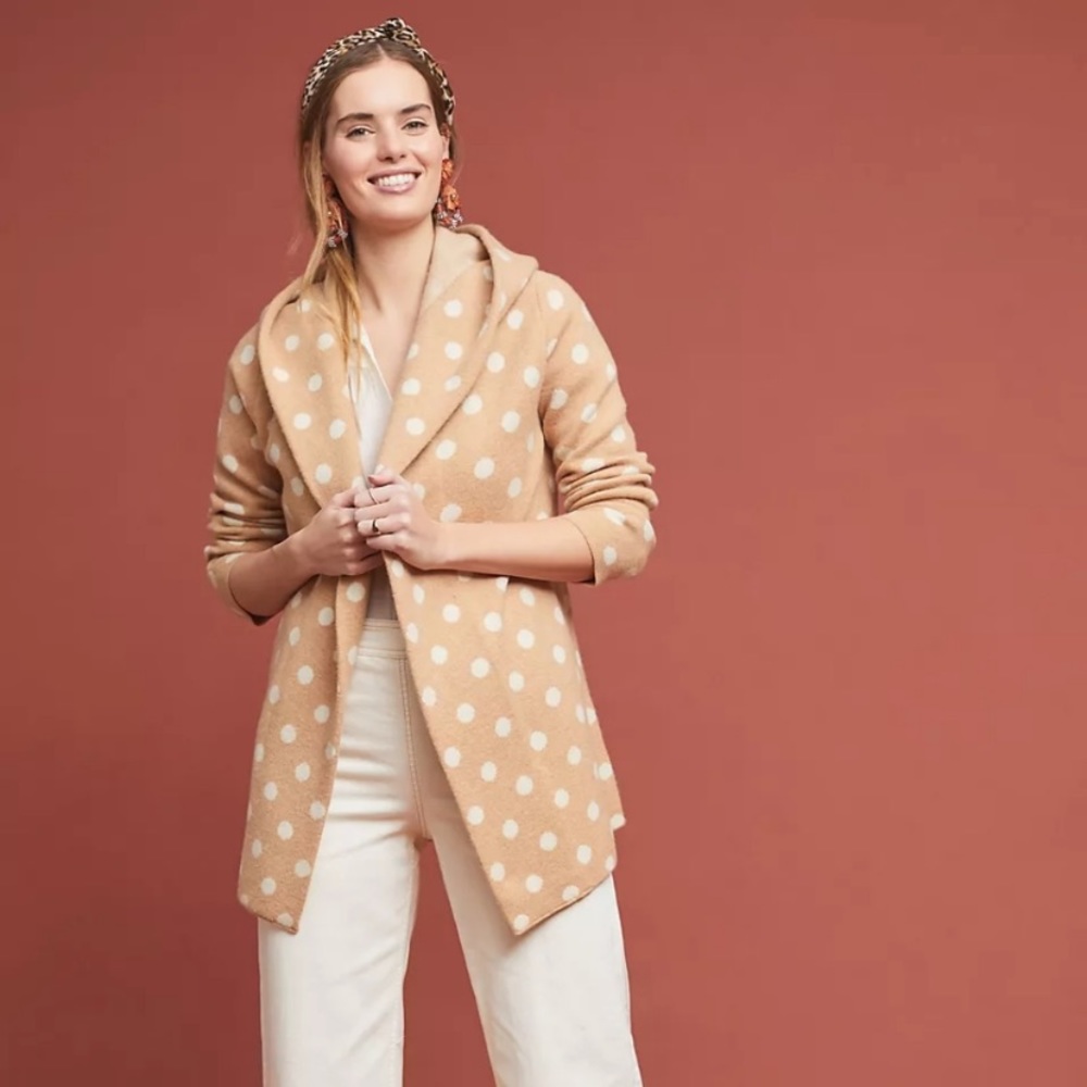 Anthropologie Field Flower Dottie Polka Dot Sweater Coat